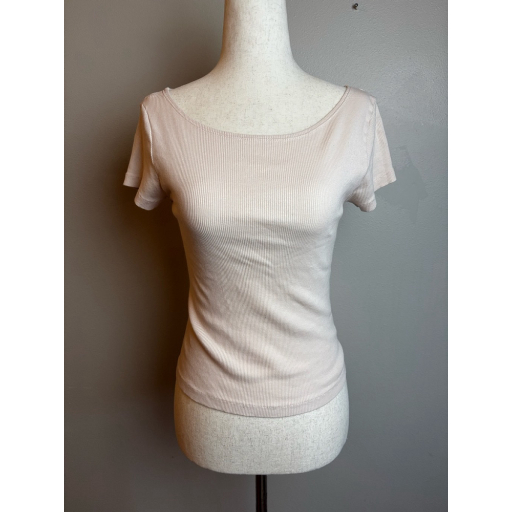 Brandy Melville light pink Ribbed Short Sleeve Tee S preppy casual y2k pink